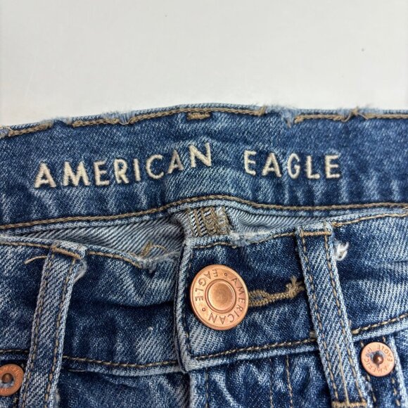 American Eagle Distressed 90's Low Rise Straight Women size 00P Blue Denim Jeans - Picture 2 of 4